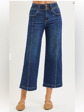 356 ❤️RISEN HIGH RISE CROP WIDE FRONT SEAM DETAIL JEANS